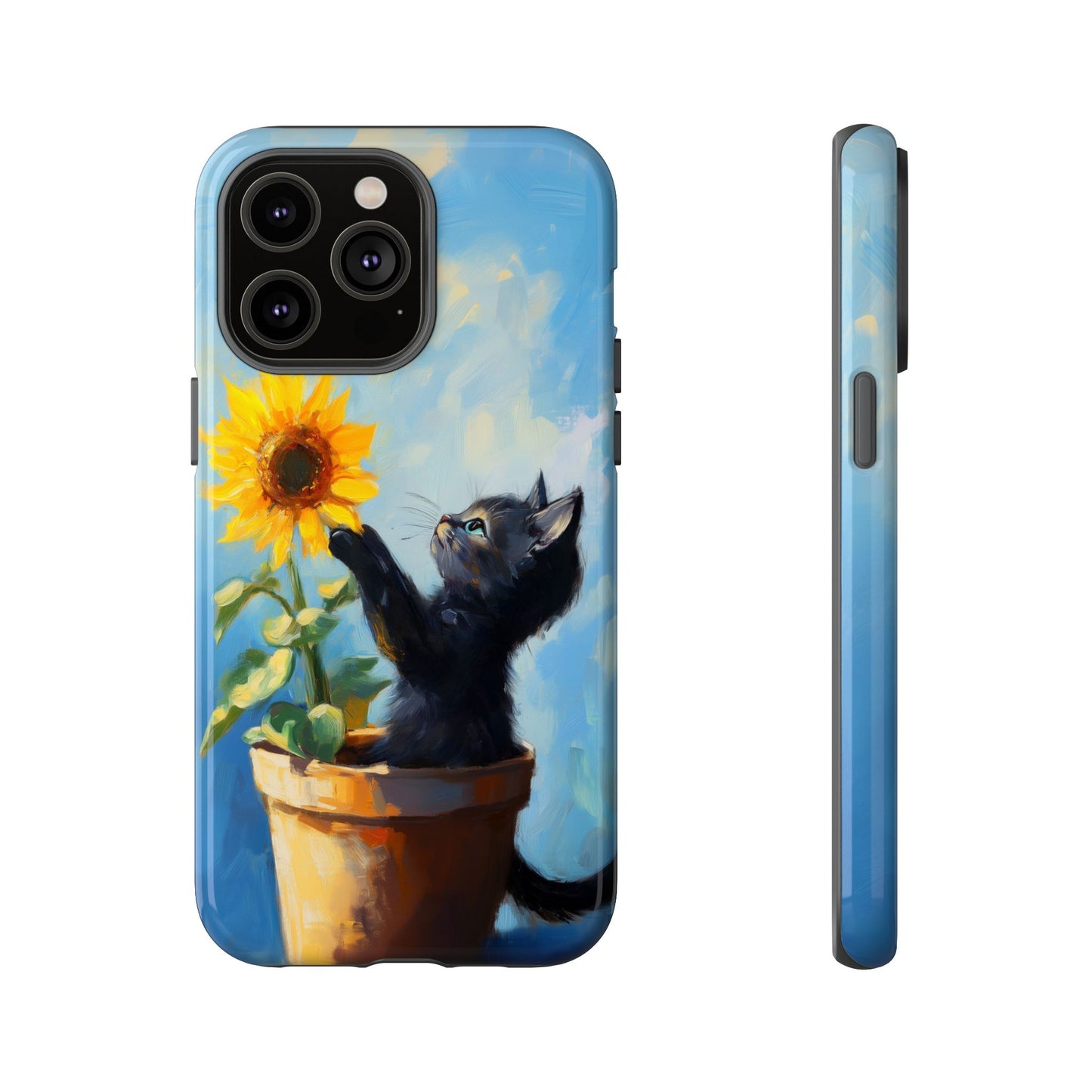 Cute Cat and Sunflower iPhone Case for Pet Lovers