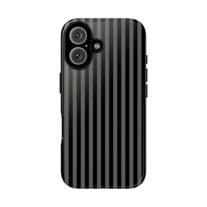 Obsidian Elegance black iPhone case with elegant striped design, glossy finish, and shock-absorbent material for modern protection.