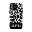 Custom Name Leopard Print iPhone Case - Black and White