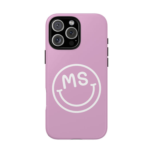 Cute Smiley Face iPhone Case - Personalized Initials - Mauve