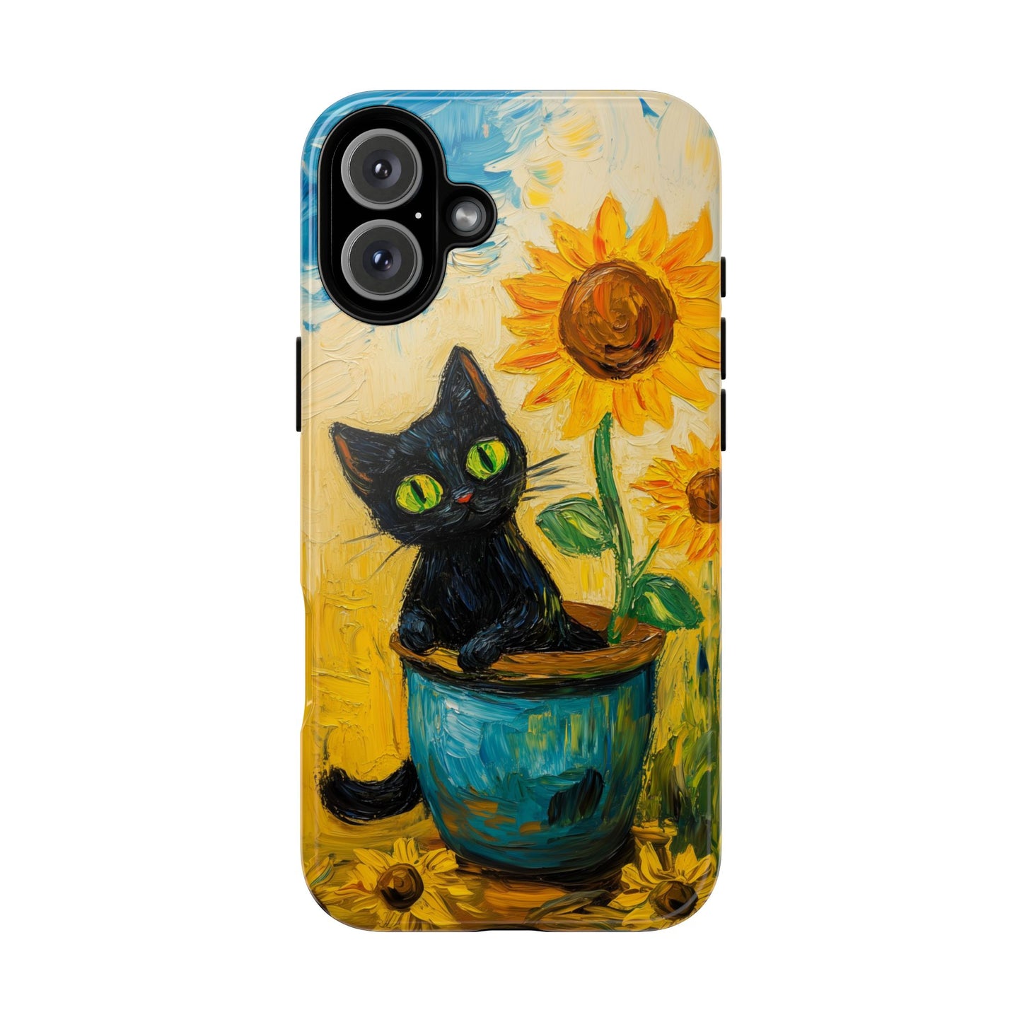 Whimsical Sunflower Cat iPhone Case - Golden Bloom