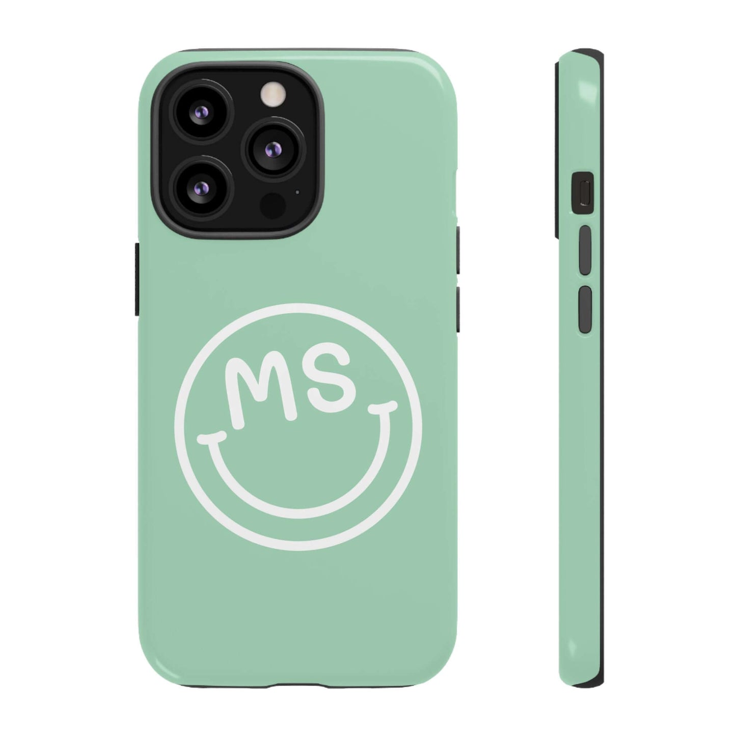 Custom Initial Smiley Face iPhone Case - Mint Green