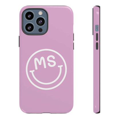 Cute Smiley Face iPhone Case - Personalized Initials - Mauve