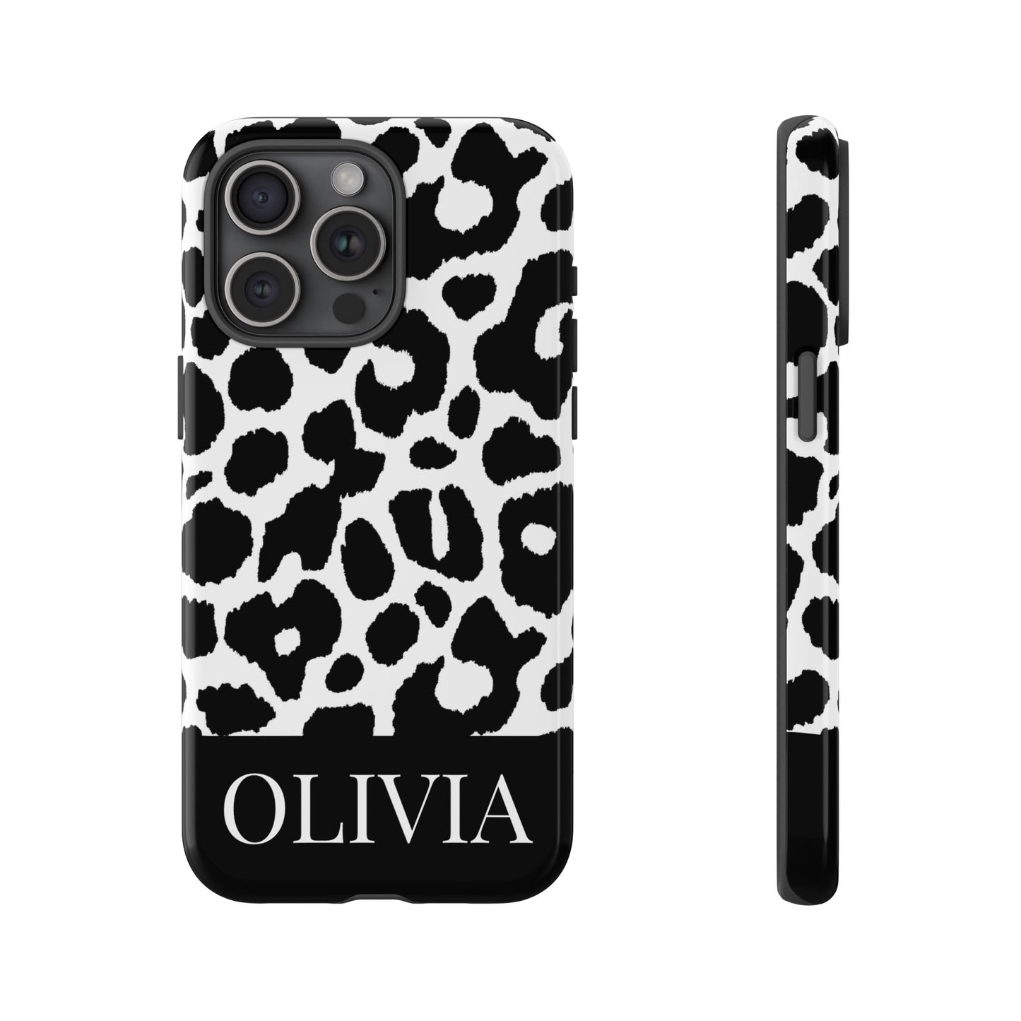 Custom Name Leopard Print iPhone Case - Black and White