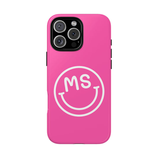 Cute Pink Smiley Face iPhone Case - Personalized Initials