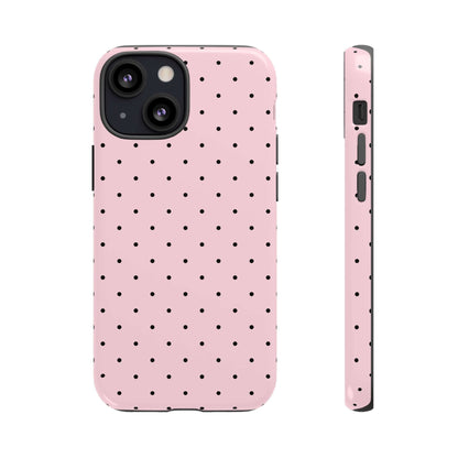 Cute millennial pink polka dot iPhone case, slim protective cover for modern phone users seeking style and functionality.