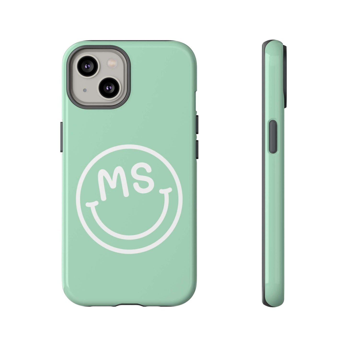 Custom Initial Smiley Face iPhone Case - Mint Green