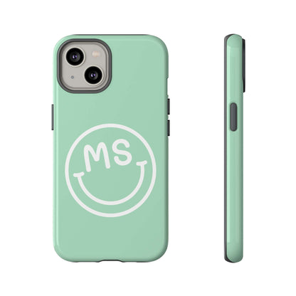 Custom Initial Smiley Face iPhone Case - Mint Green
