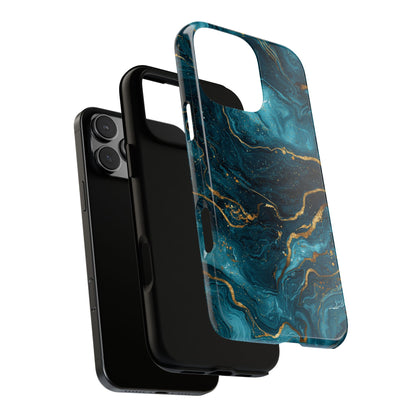 Aesthetic Teal & Gold Marble iPhone Case
