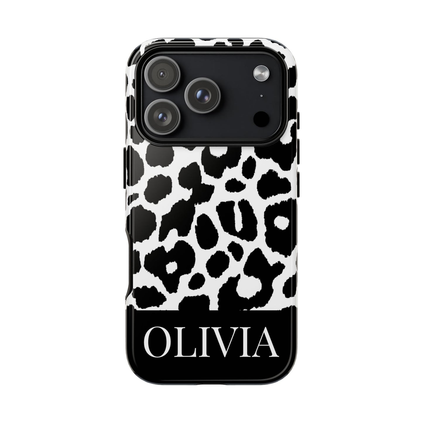 Custom Name Leopard Print iPhone Case - Black and White