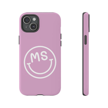 Cute Smiley Face iPhone Case - Personalized Initials - Mauve