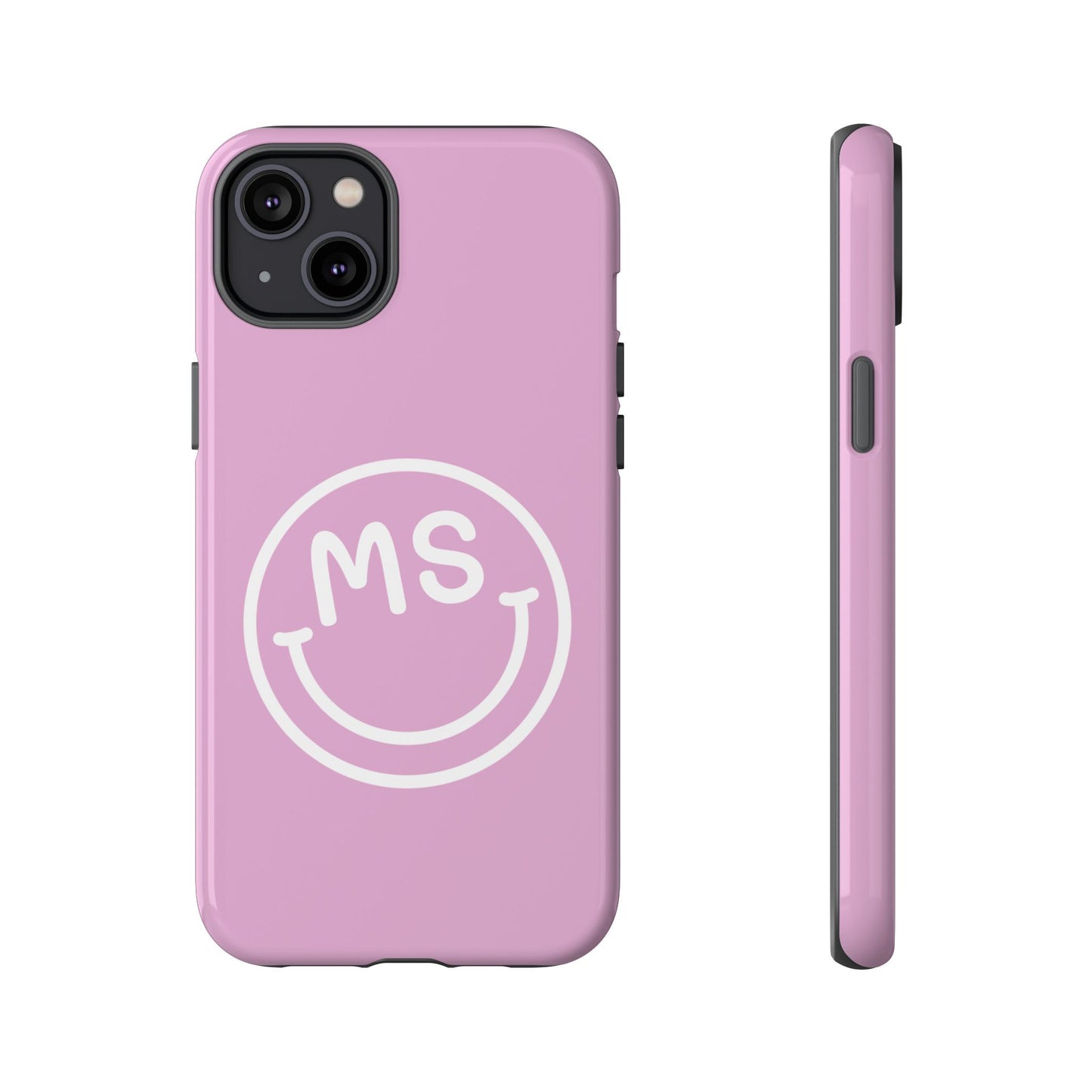 Cute Smiley Face iPhone Case - Personalized Initials - Mauve