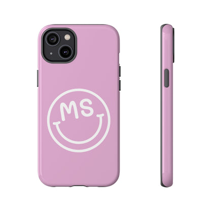 Cute Smiley Face iPhone Case - Personalized Initials - Mauve