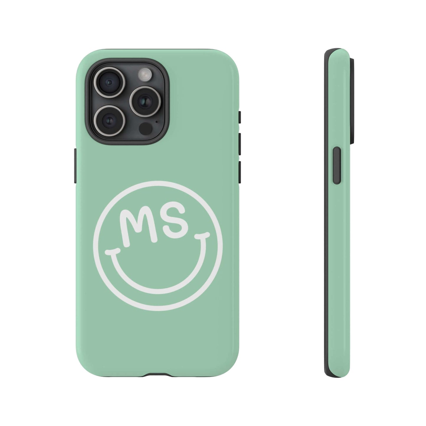 Custom Initial Smiley Face iPhone Case - Mint Green