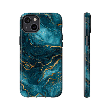 Aesthetic Teal & Gold Marble iPhone Case