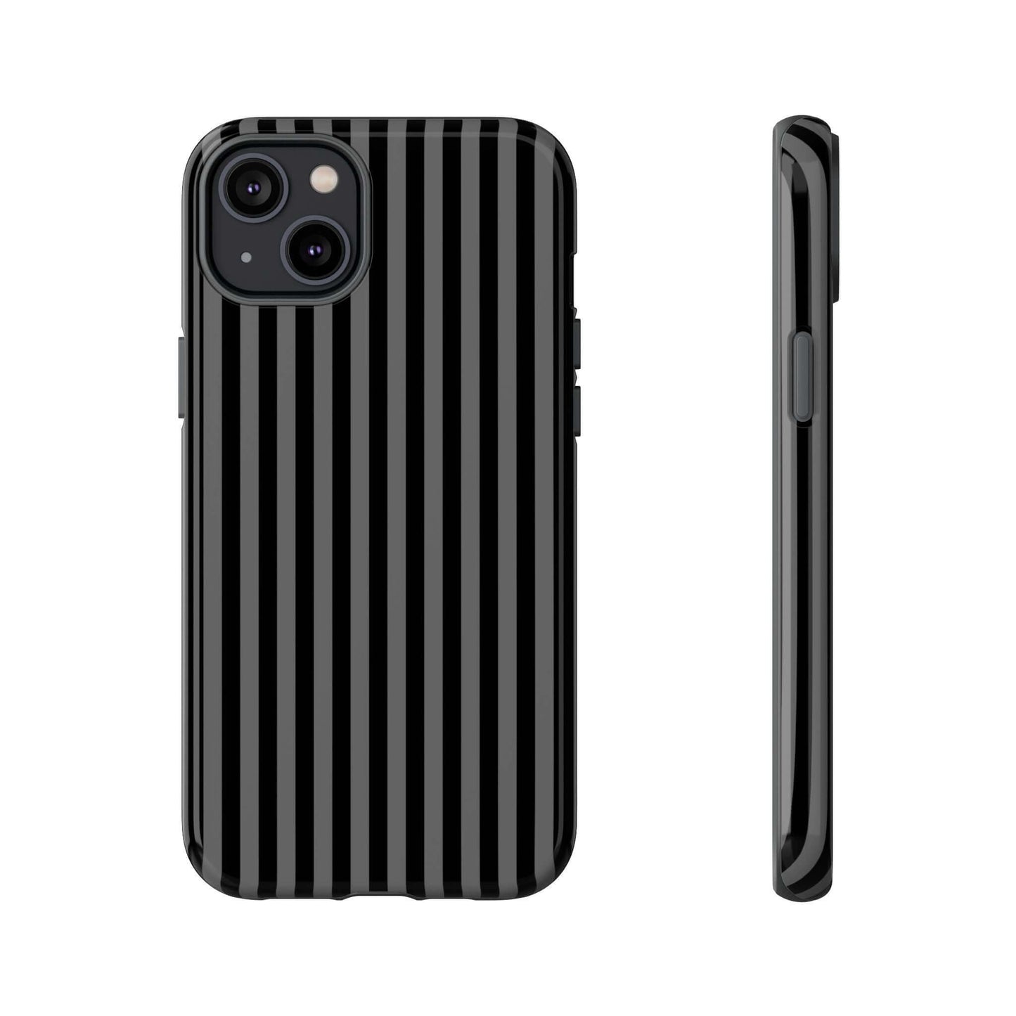 "Obsidian Elegance - Sleek Striped Black iPhone Case with Glossy Finish, Shock-Absorbent, MagSafe-Compatible, for Modern Style and Protection"
