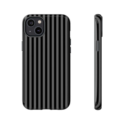 "Obsidian Elegance - Sleek Striped Black iPhone Case with Glossy Finish, Shock-Absorbent, MagSafe-Compatible, for Modern Style and Protection"