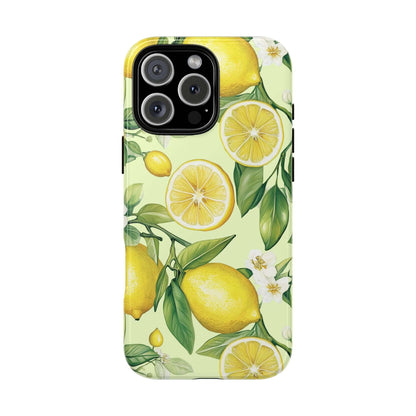 Lemon Blossom iPhone Case with hand-painted watercolor lemons and blossoms on a pastel background, offering stylish summer protection.