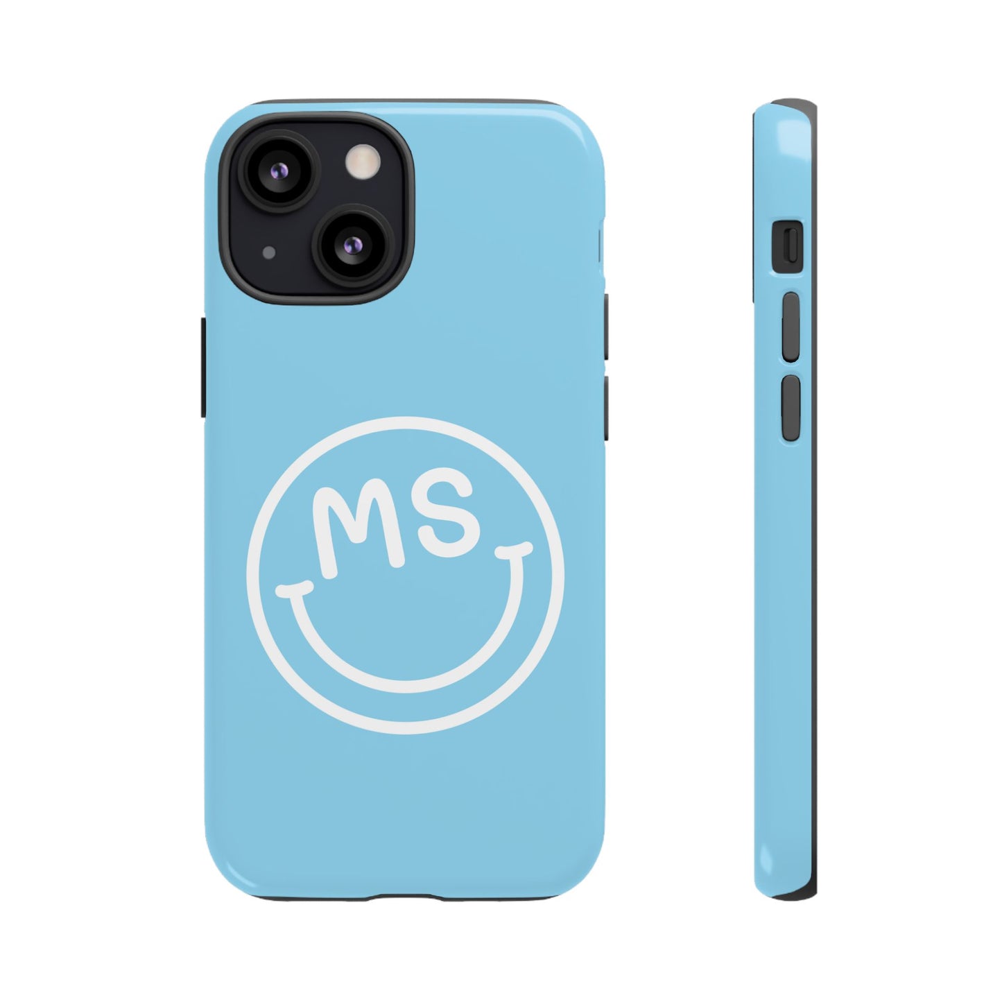 Custom Blue Smiley Face iPhone Case - Add Your Initials
