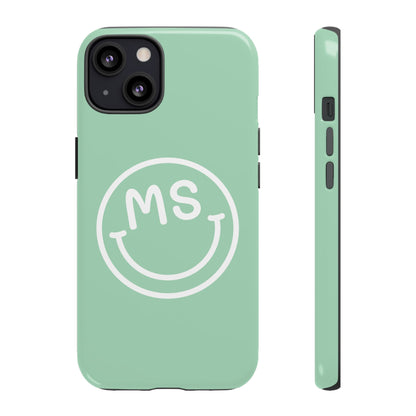 Custom Initial Smiley Face iPhone Case - Mint Green