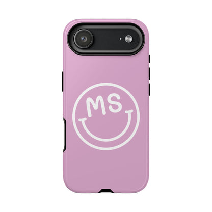 Cute Smiley Face iPhone Case - Personalized Initials - Mauve