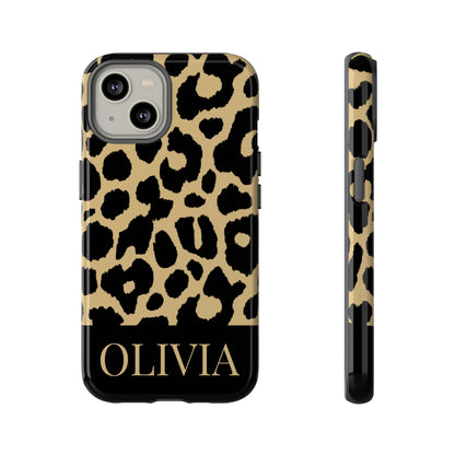 Classic Gold Black Leopard Print iPhone Case - Custom Name