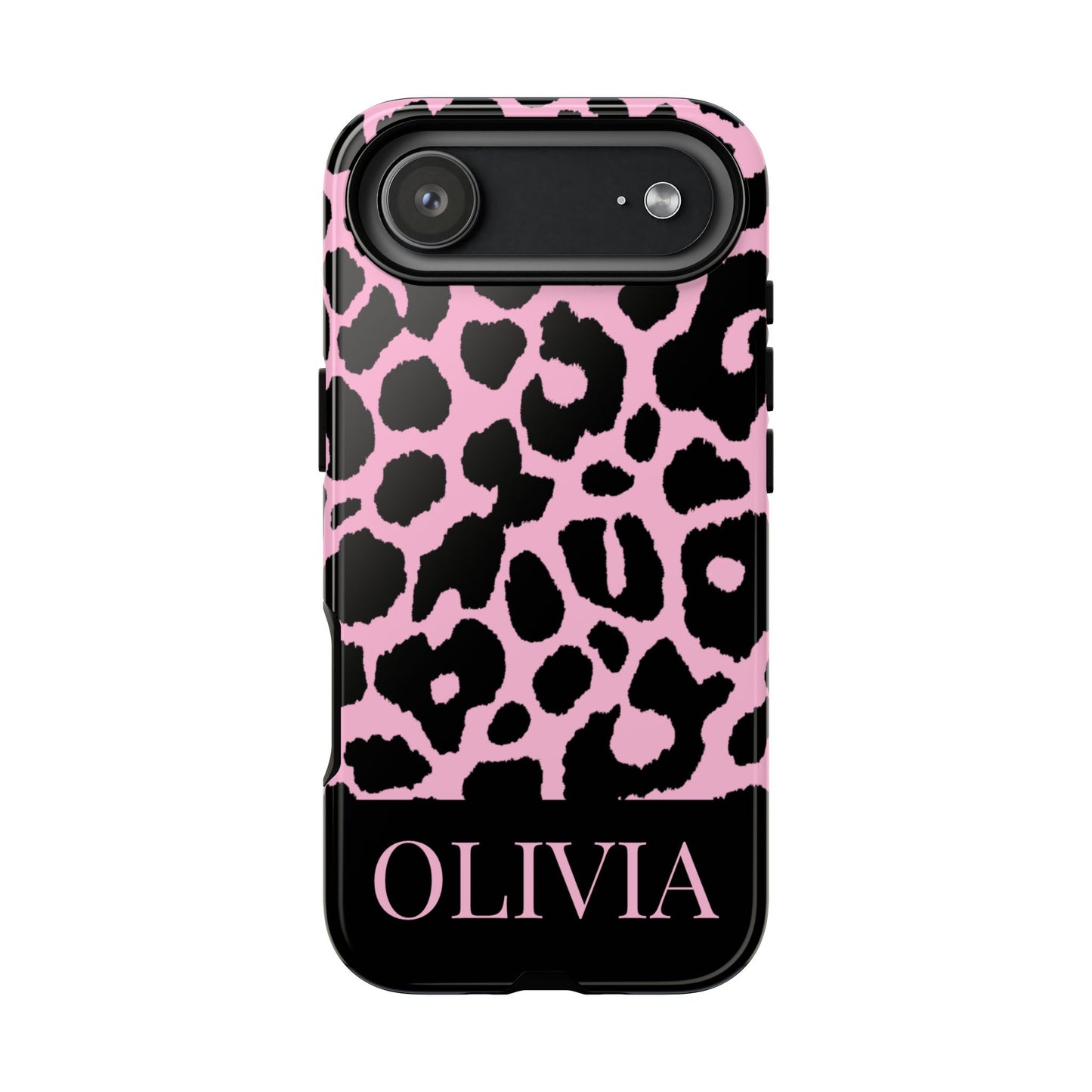 Chic Pink Black Leopard Print iPhone Case - Custom Name Cover