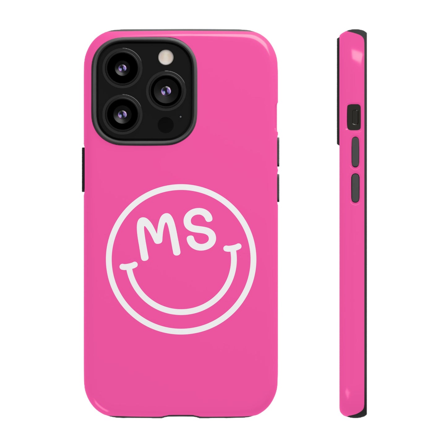 Cute Pink Smiley Face iPhone Case - Personalized Initials