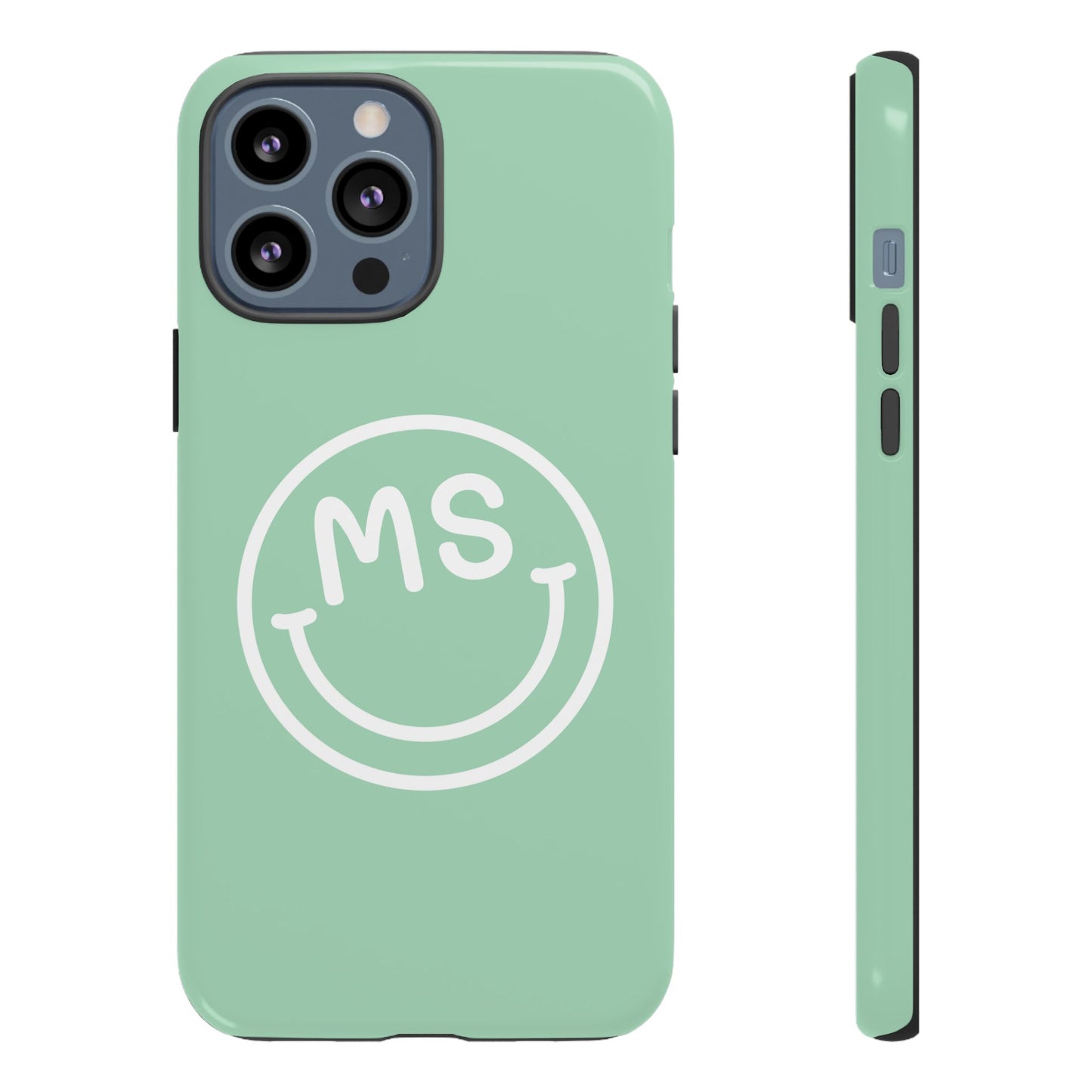 Custom Initial Smiley Face iPhone Case - Mint Green