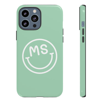 Custom Initial Smiley Face iPhone Case - Mint Green