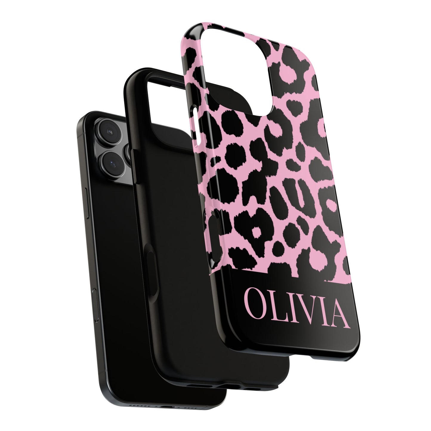 Chic Pink Black Leopard Print iPhone Case - Custom Name Cover