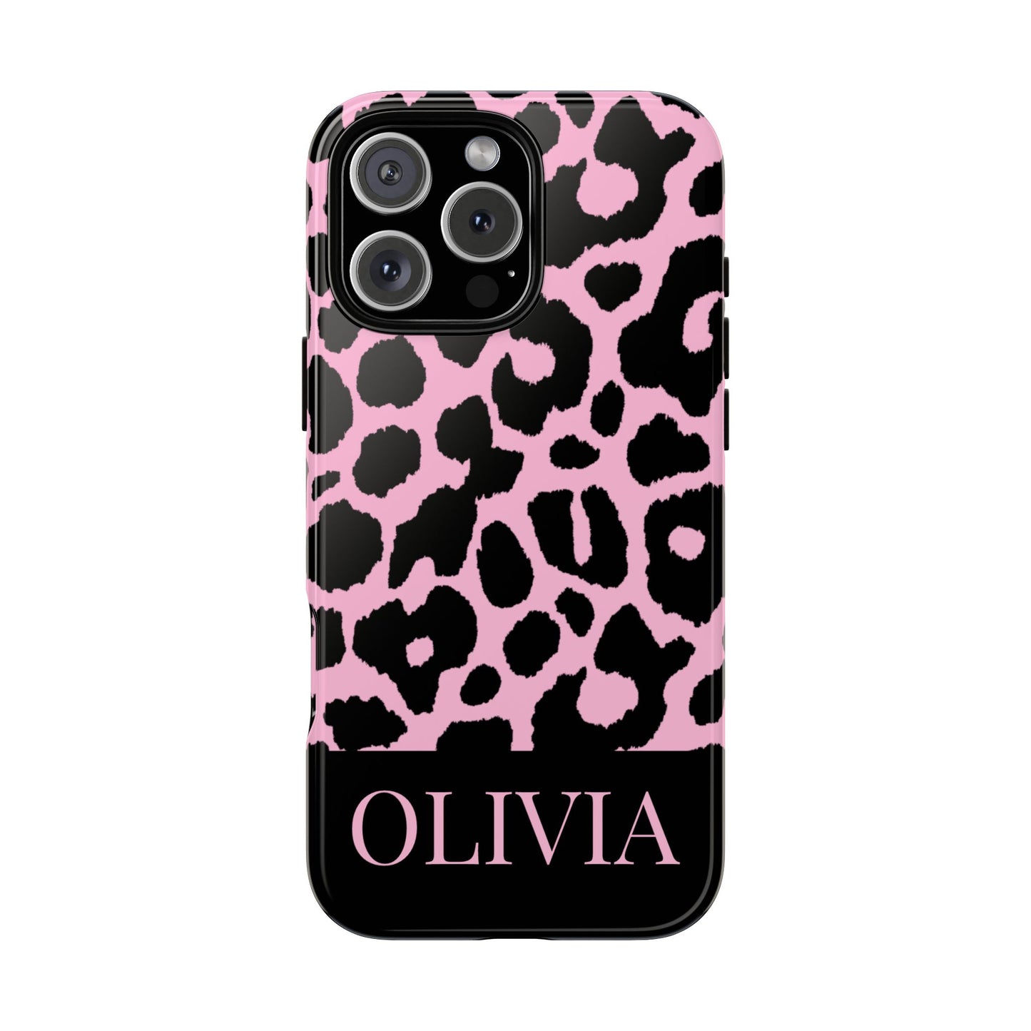 Chic Pink Black Leopard Print iPhone Case - Custom Name Cover