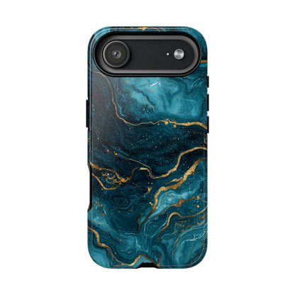 Aesthetic Teal & Gold Marble iPhone Case