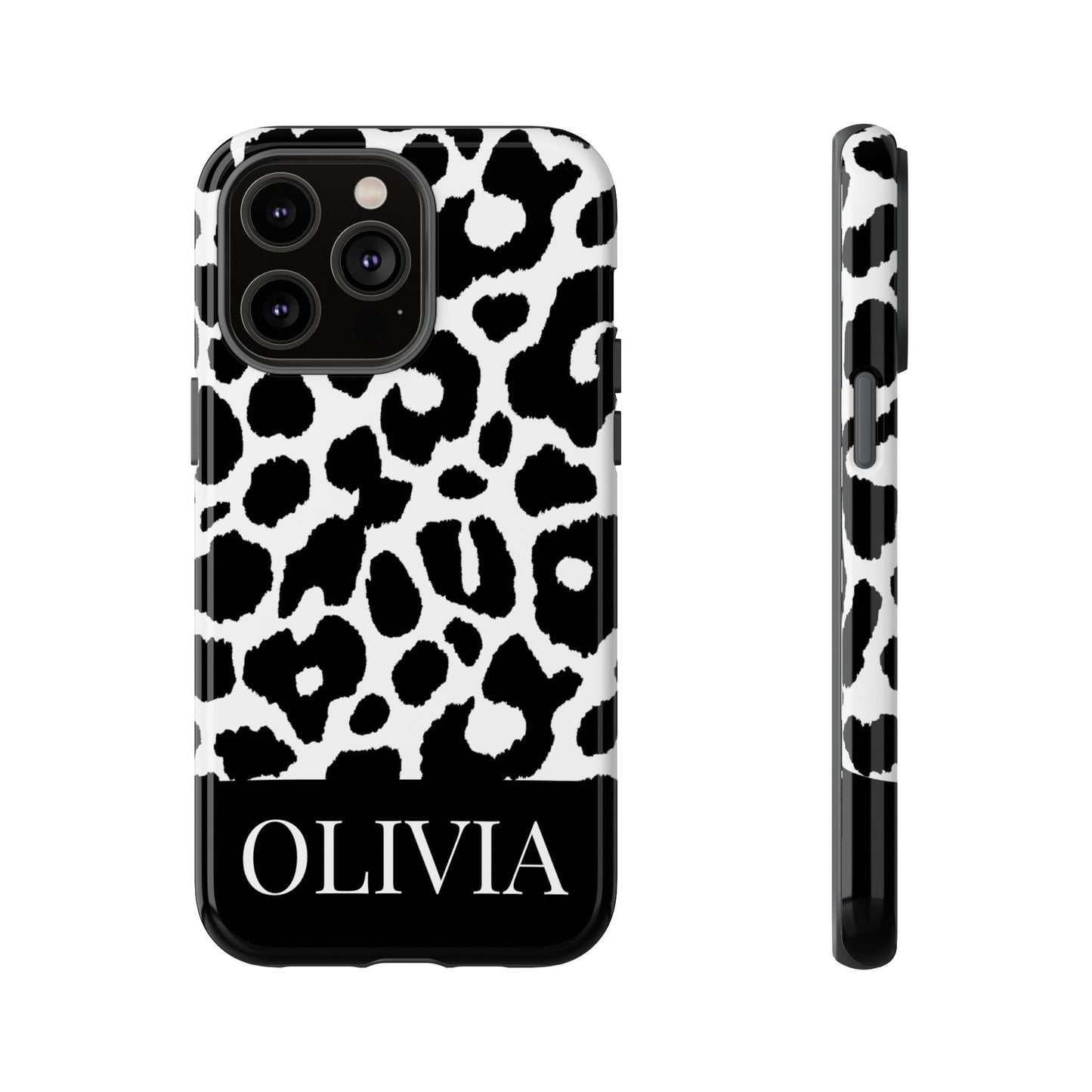 Custom Name Leopard Print iPhone Case - Black and White