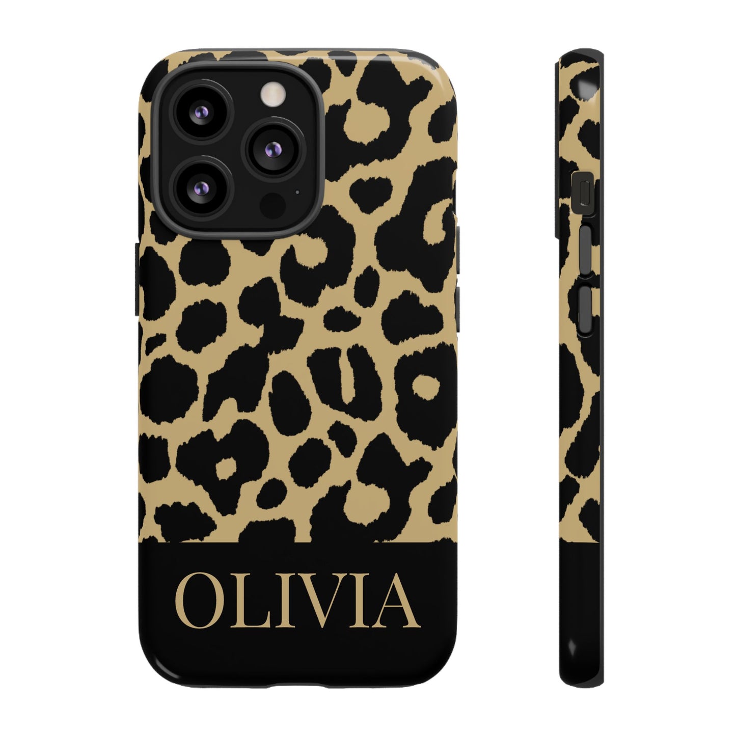 Classic Gold Black Leopard Print iPhone Case - Custom Name