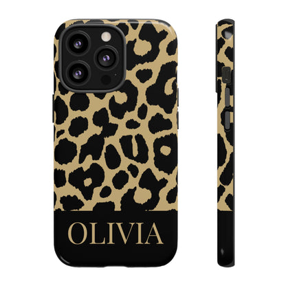 Classic Gold Black Leopard Print iPhone Case - Custom Name