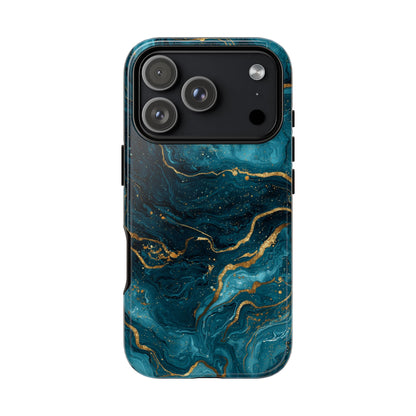 Aesthetic Teal & Gold Marble iPhone Case