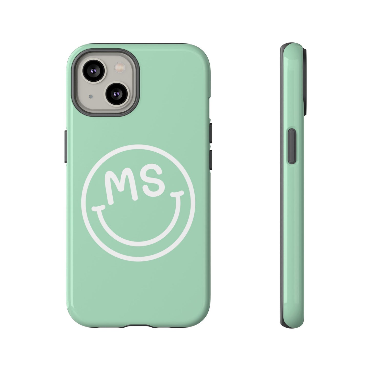 Custom Initial Smiley Face iPhone Case - Mint Green