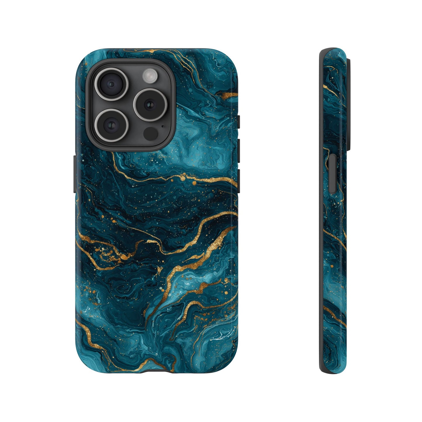 Aesthetic Teal & Gold Marble iPhone Case