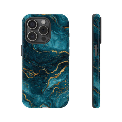 Aesthetic Teal & Gold Marble iPhone Case