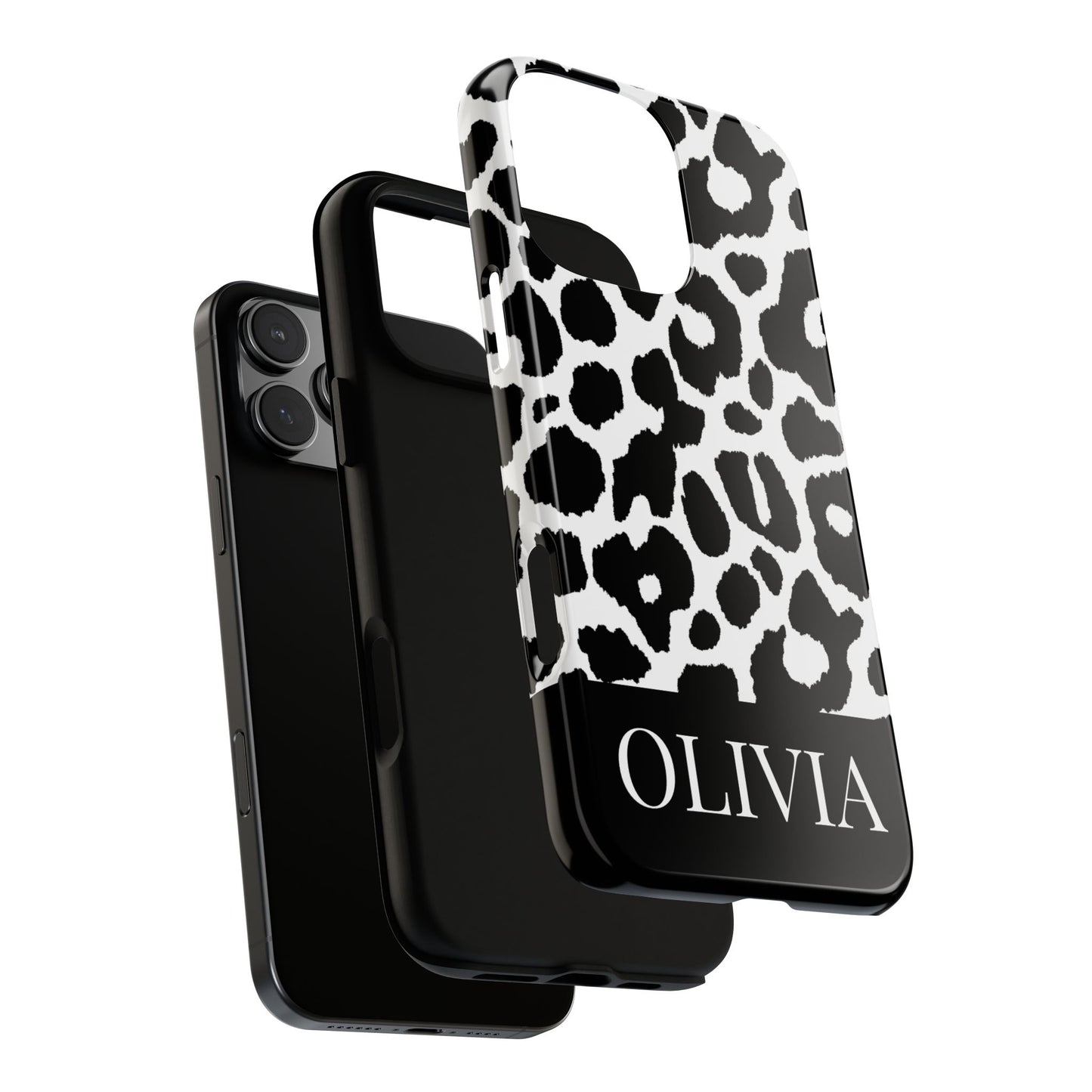 Custom Name Leopard Print iPhone Case - Black and White