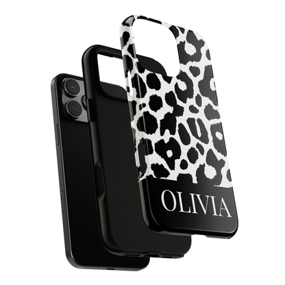 Custom Name Leopard Print iPhone Case - Black and White