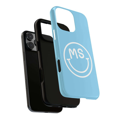 Custom Blue Smiley Face iPhone Case - Add Your Initials
