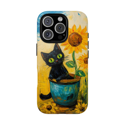 Whimsical Sunflower Cat iPhone Case - Golden Bloom