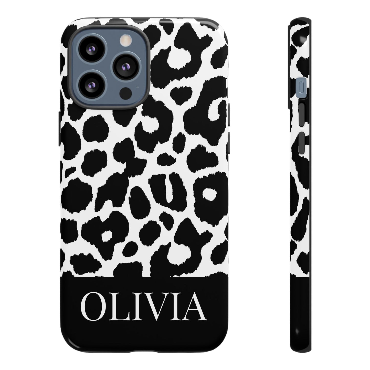 Custom Name Leopard Print iPhone Case - Black and White
