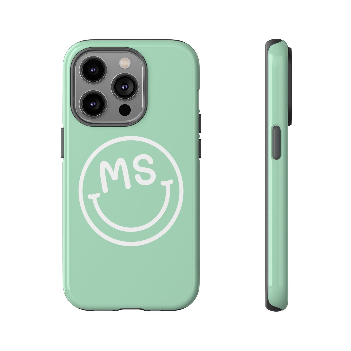 Custom Initial Smiley Face iPhone Case - Mint Green