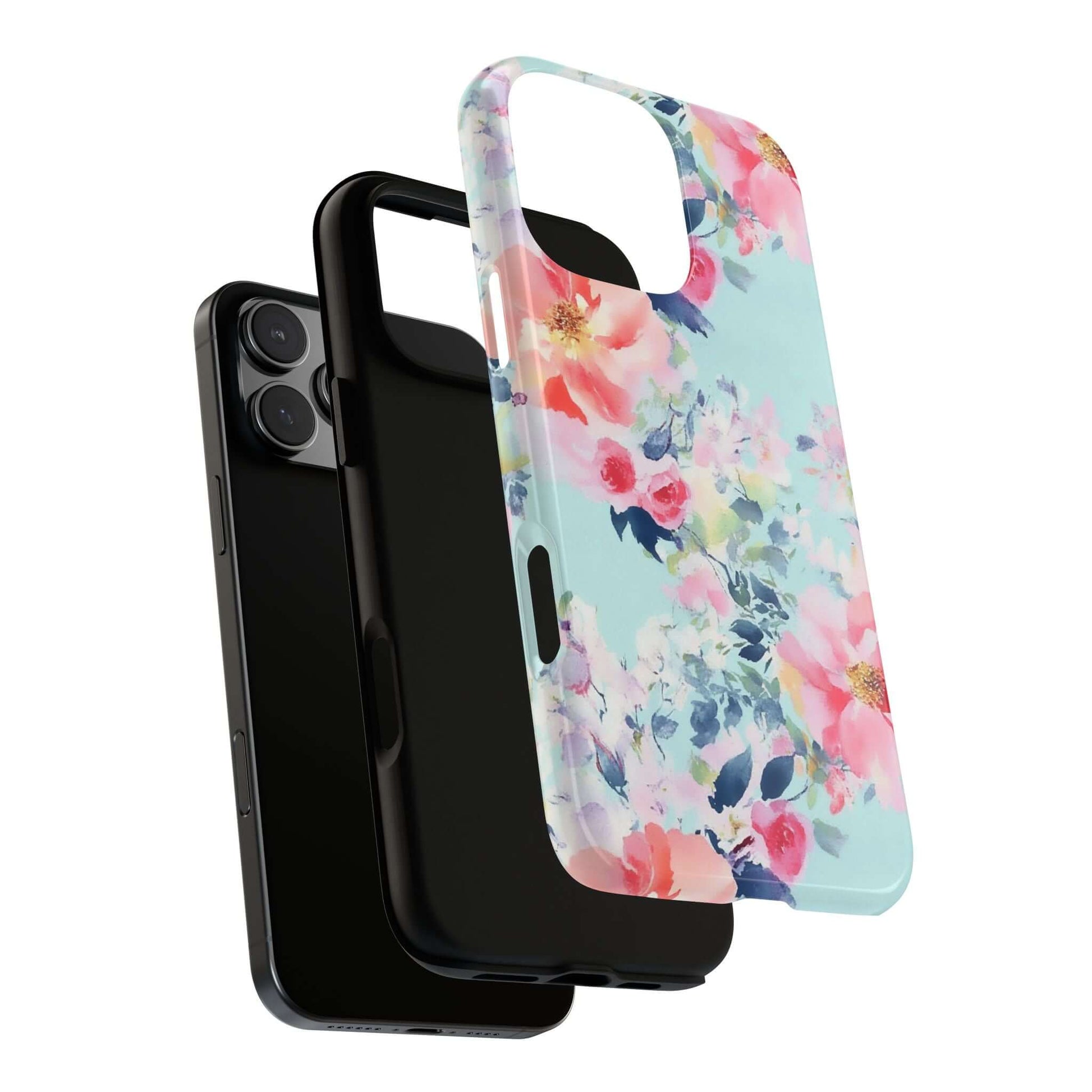 Pastel mint watercolor floral iPhone case with painterly peonies and blooms, showcasing vivid colors and perfect for gifts.