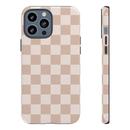 Aesthetic Checkered Pattern iPhone Case | Nude Beige