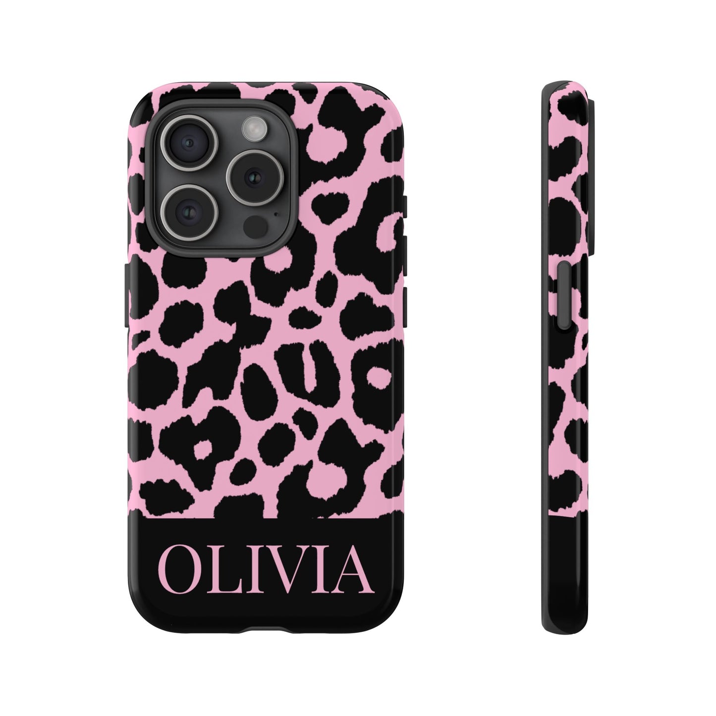 Chic Pink Black Leopard Print iPhone Case - Custom Name Cover