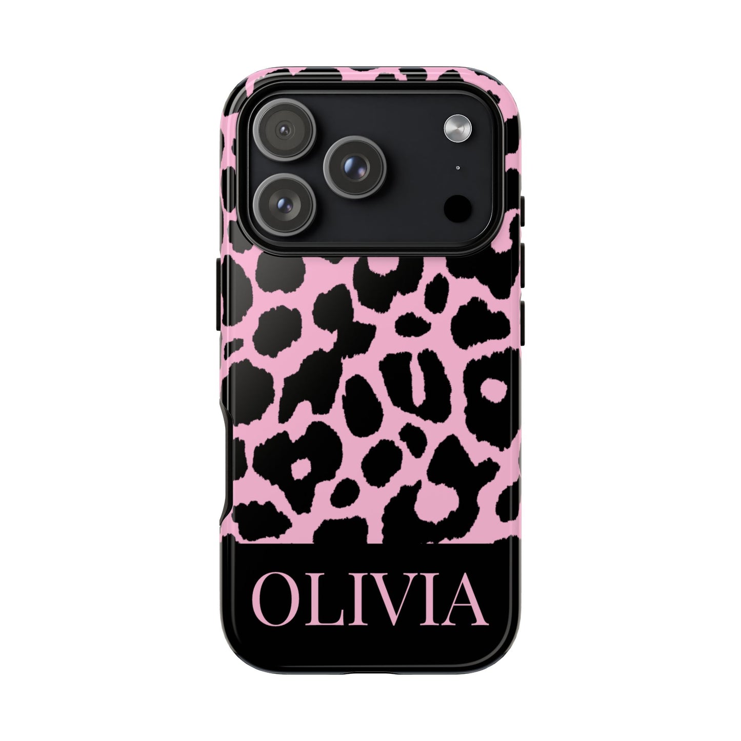 Chic Pink Black Leopard Print iPhone Case - Custom Name Cover